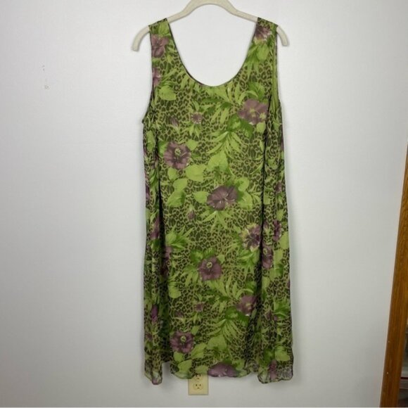 Vintage Silk‎ Dress Leopard Print Purple Hibiscus Green Palms 2 Piece - Picture 10 of 16